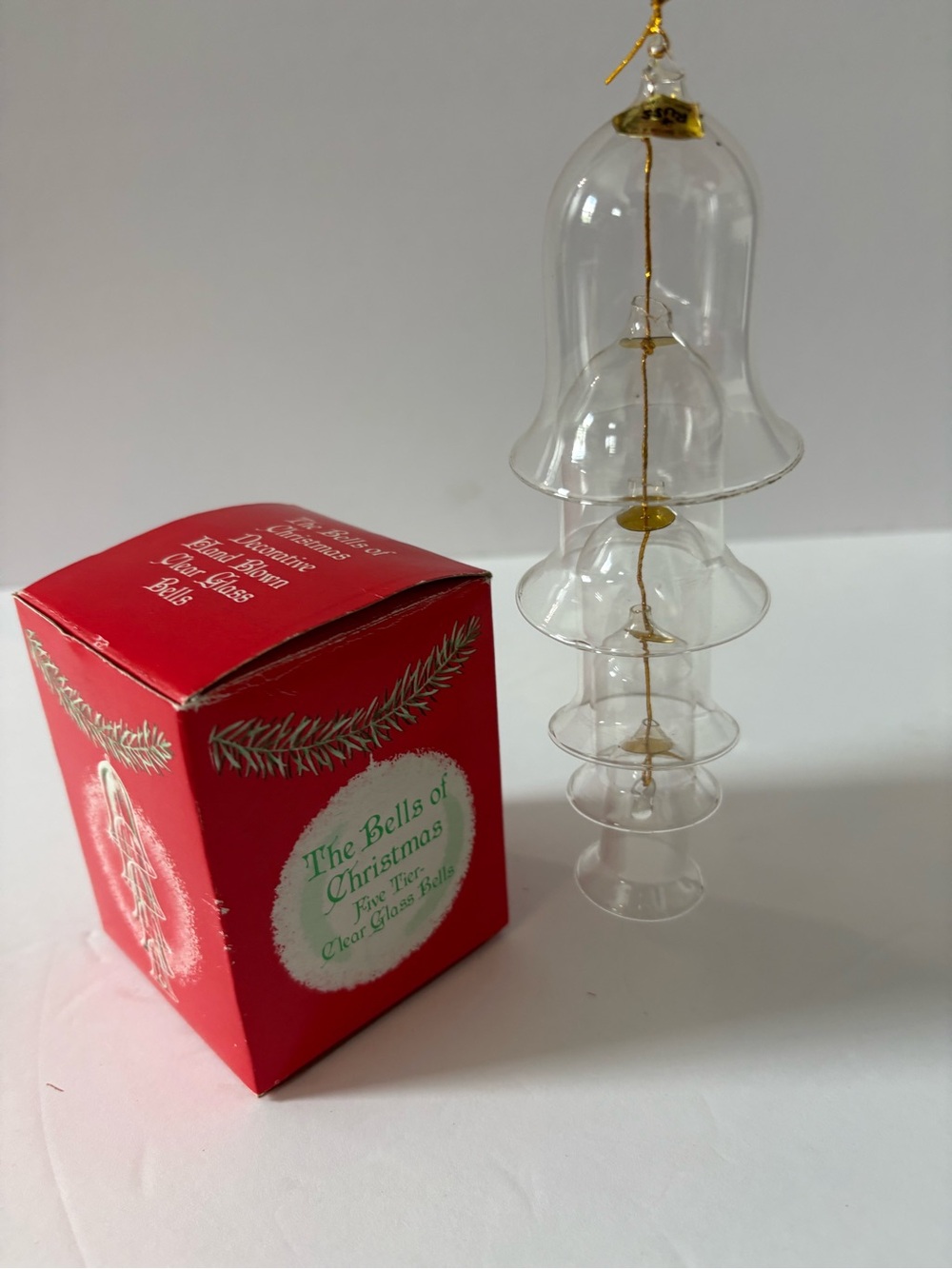 Vintage The Bells of Christmas Five Tier Clear Glass Bell Ornament